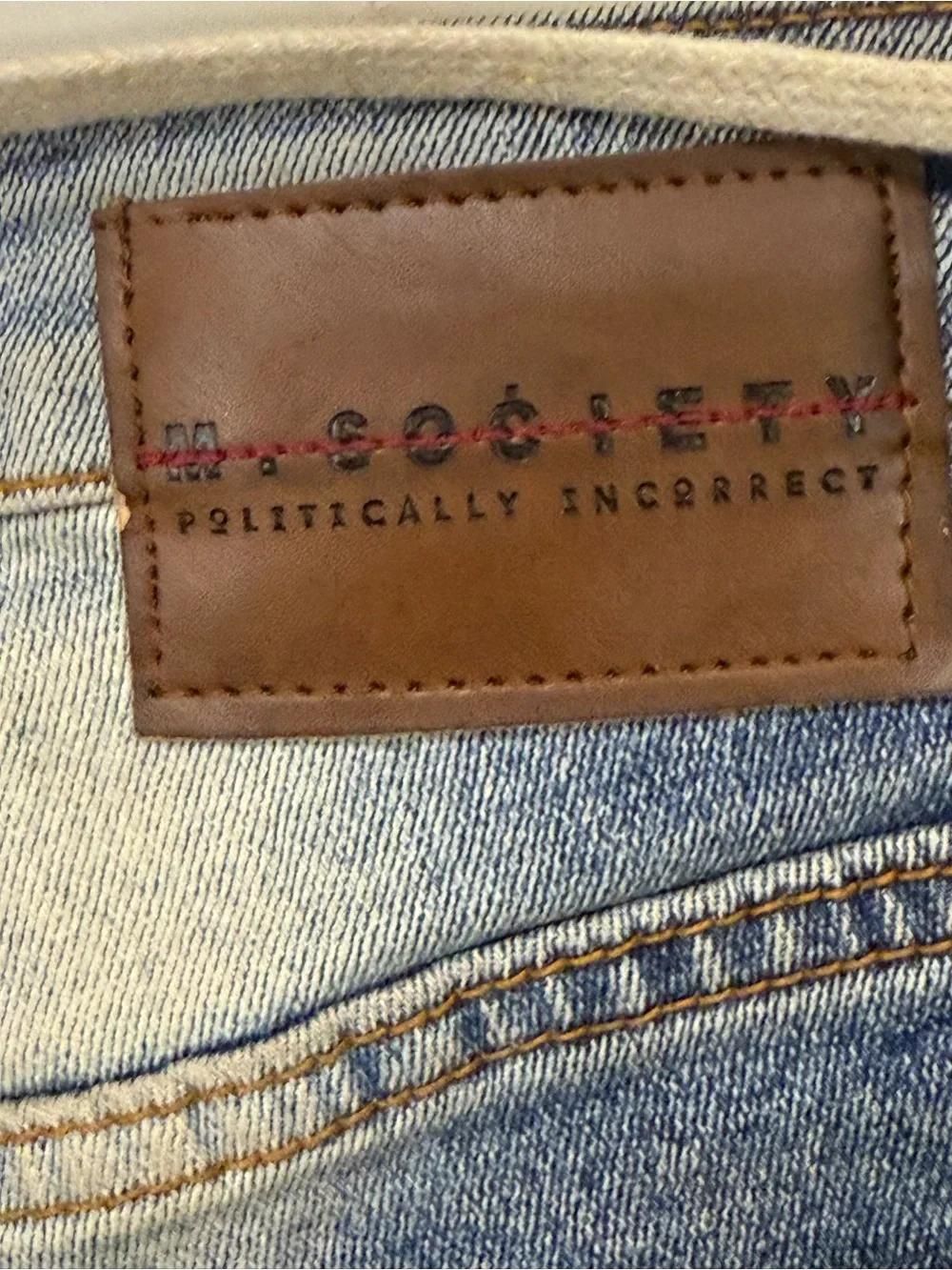 Society Light Blue Denim Jeans with Brown Leather Patch